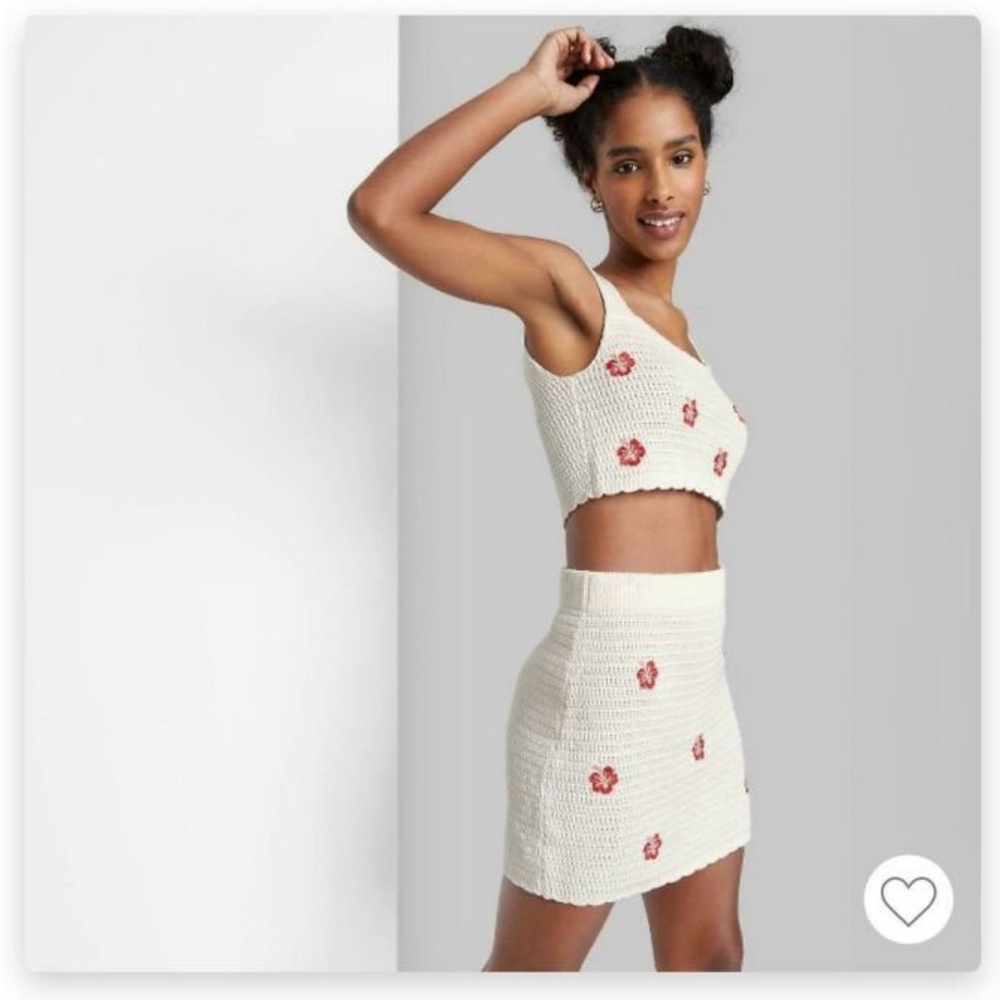 Wild Fable White and Red Crochet Skirt Set - Picture 1 of 9